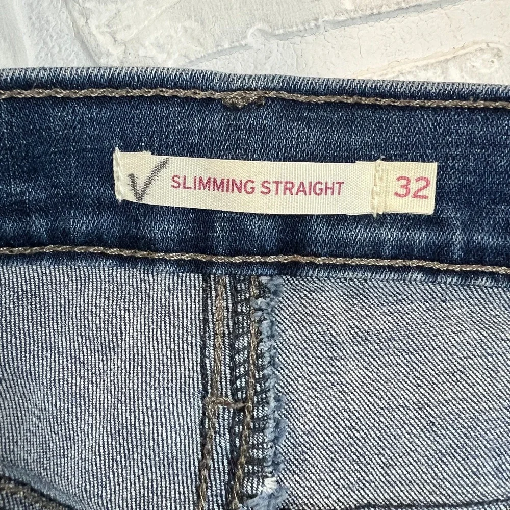 Levis Slimming Straight Jeans Womens 32 Blue Stretch Denim Medium Wash Pockets - Picture 7 of 15